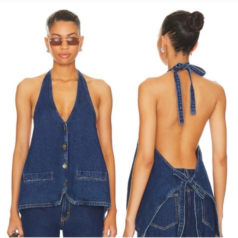 Lioness Hills Denim Halter Top Sz S